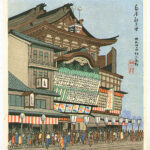 Woodblock print of theatre in kyoto