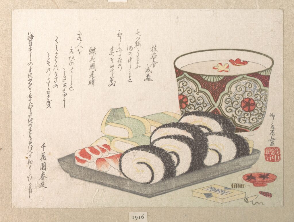 Woodblock print of sushi